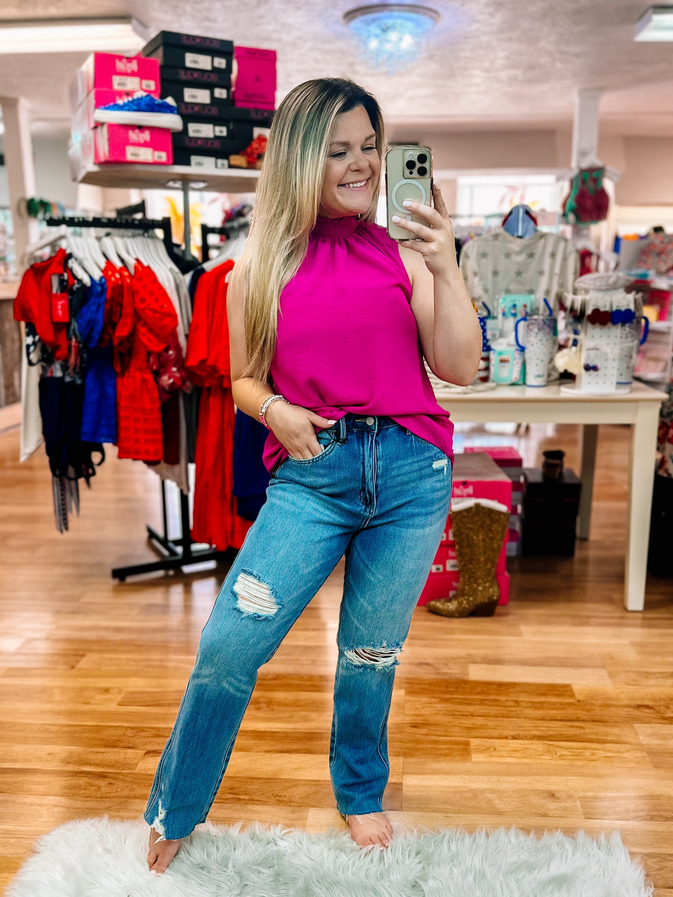 Be Your Best Fuchsia Top-Tops-Dear Me Southern Boutique, located in DeRidder, Louisiana