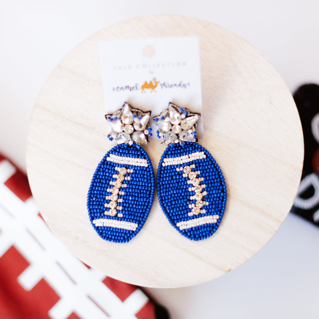 Beaded Football Dangles - Royal Blue-Earrings-Dear Me Southern Boutique, located in DeRidder, Louisiana