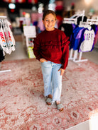 Beautiful Ruffle Knit Sweater-Sweaters-Dear Me Southern Boutique, located in DeRidder, Louisiana