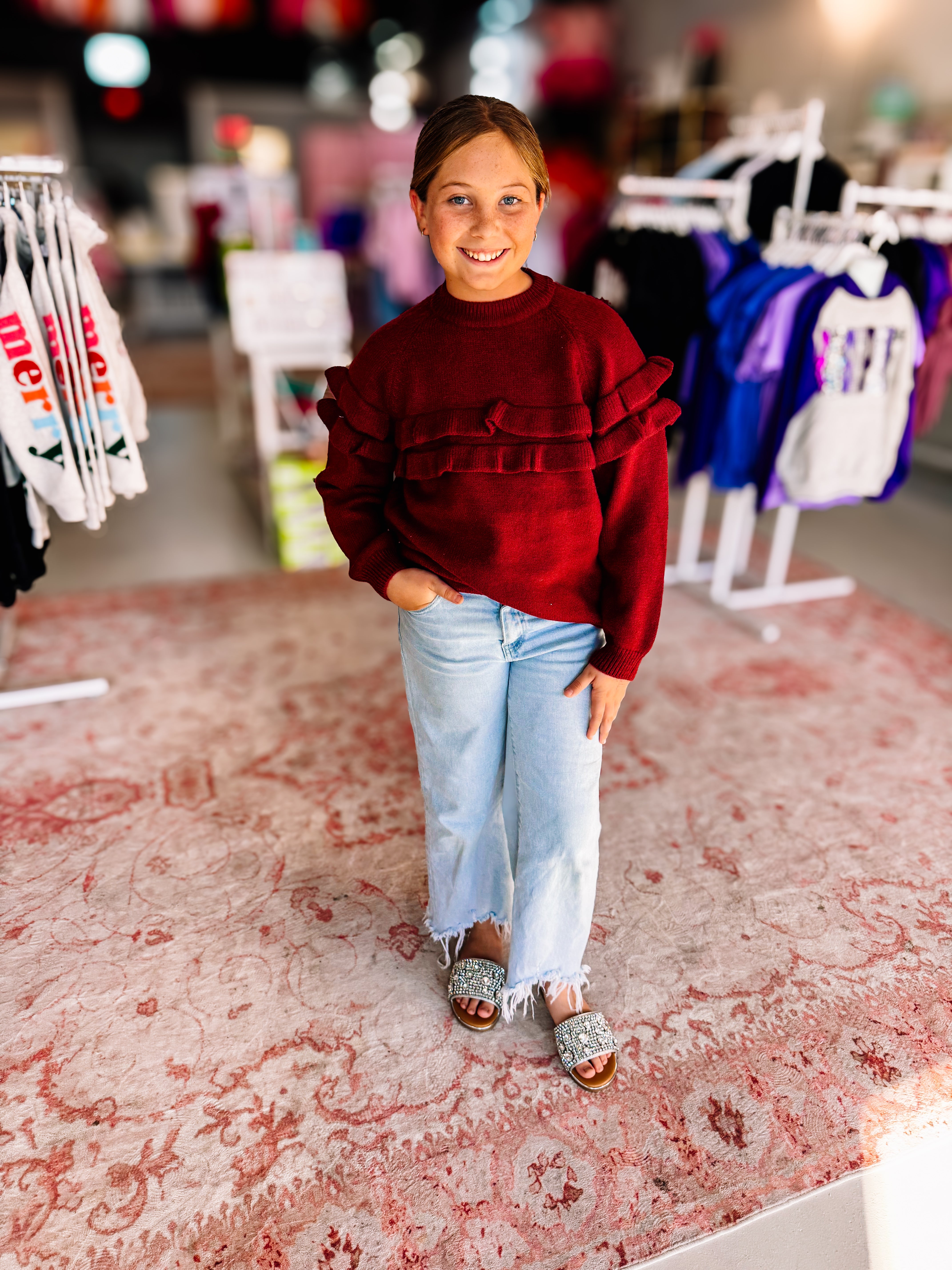 Beautiful Ruffle Knit Sweater-Sweaters-Dear Me Southern Boutique, located in DeRidder, Louisiana