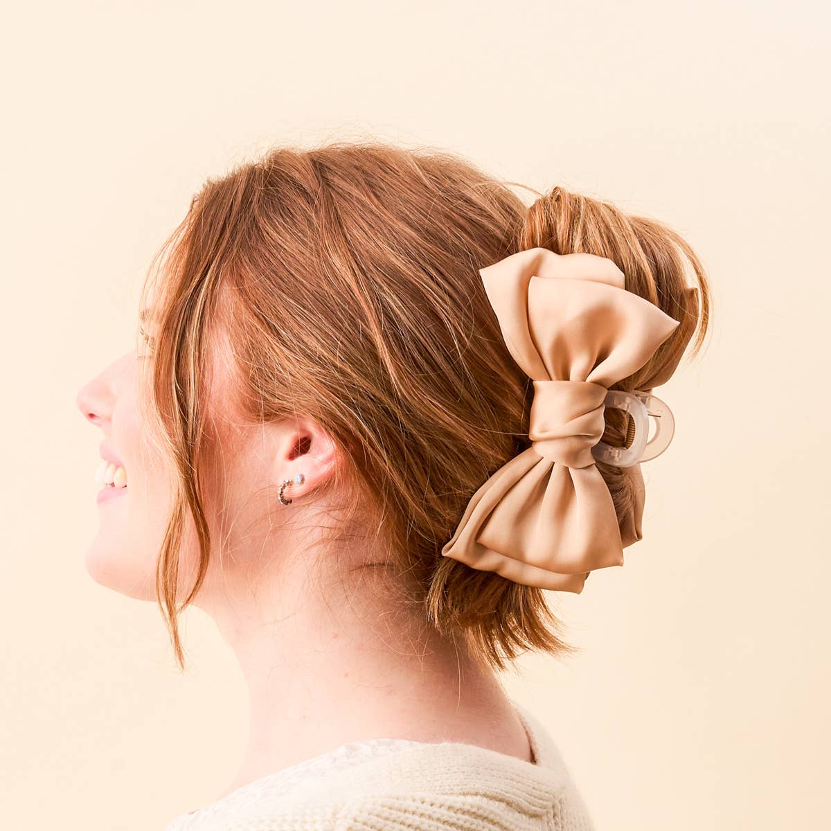 Beige - Satin Bougie Bow Claw Clip-Hair Clips-Dear Me Southern Boutique, located in DeRidder, Louisiana