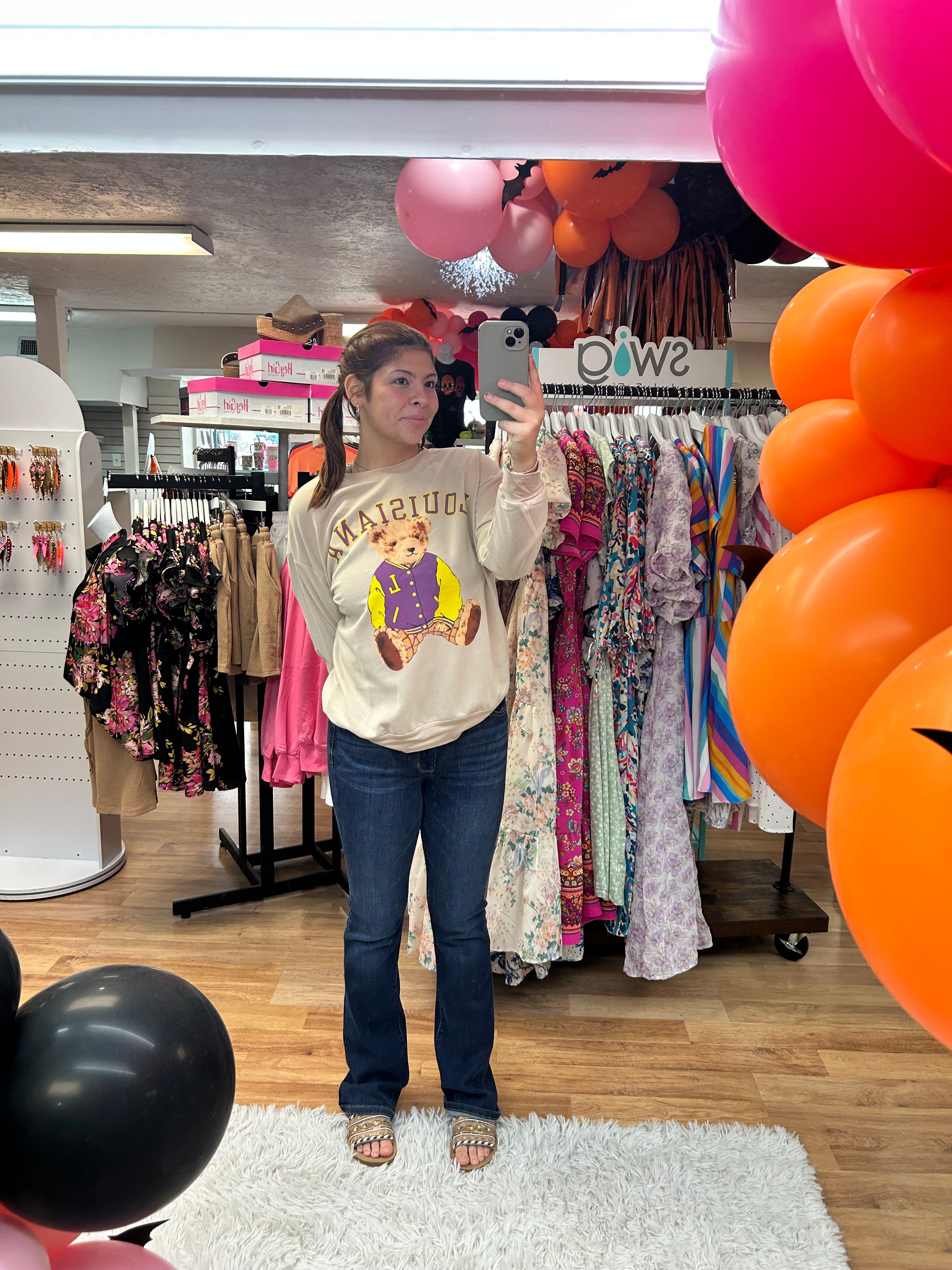 Benny The Bear Louisiana Pullover-Top-Dear Me Southern Boutique, located in DeRidder, Louisiana