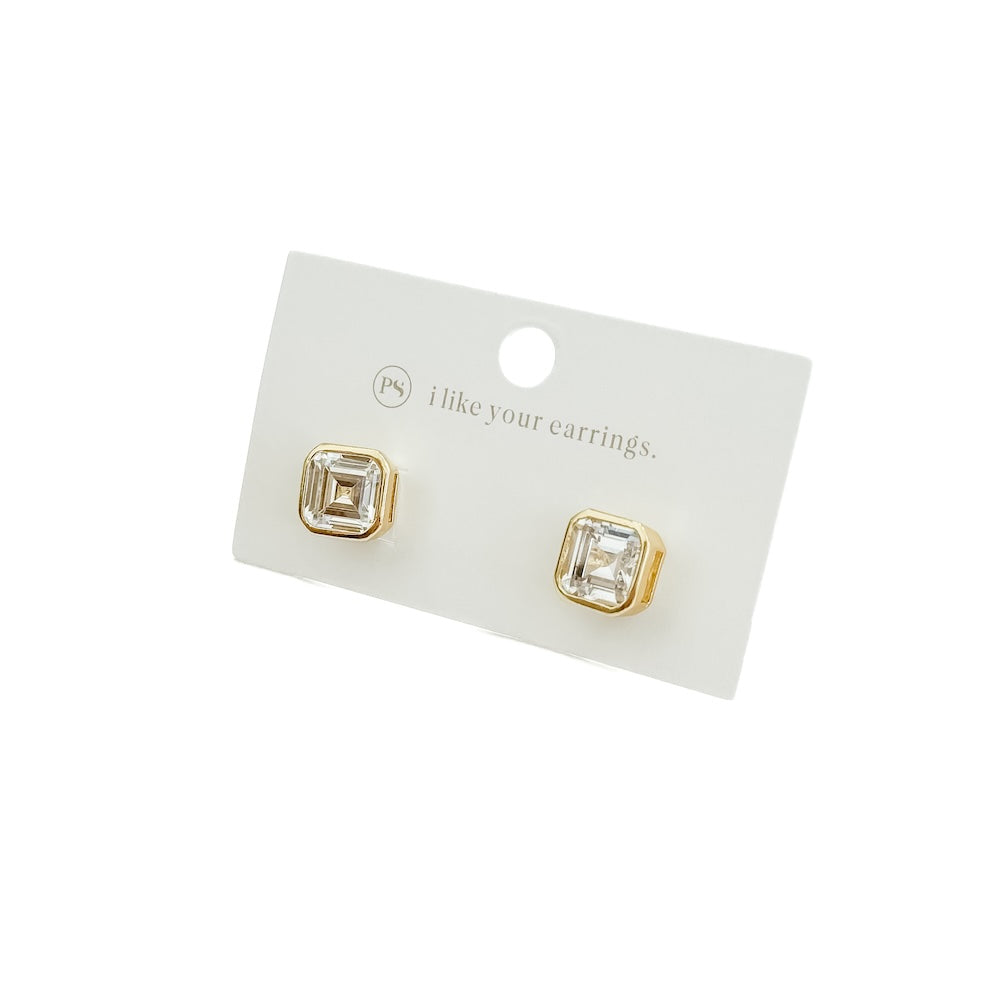 Bezel Diamond Stud Earrings - WATERPROOF-Presales-Dear Me Southern Boutique, located in DeRidder, Louisiana
