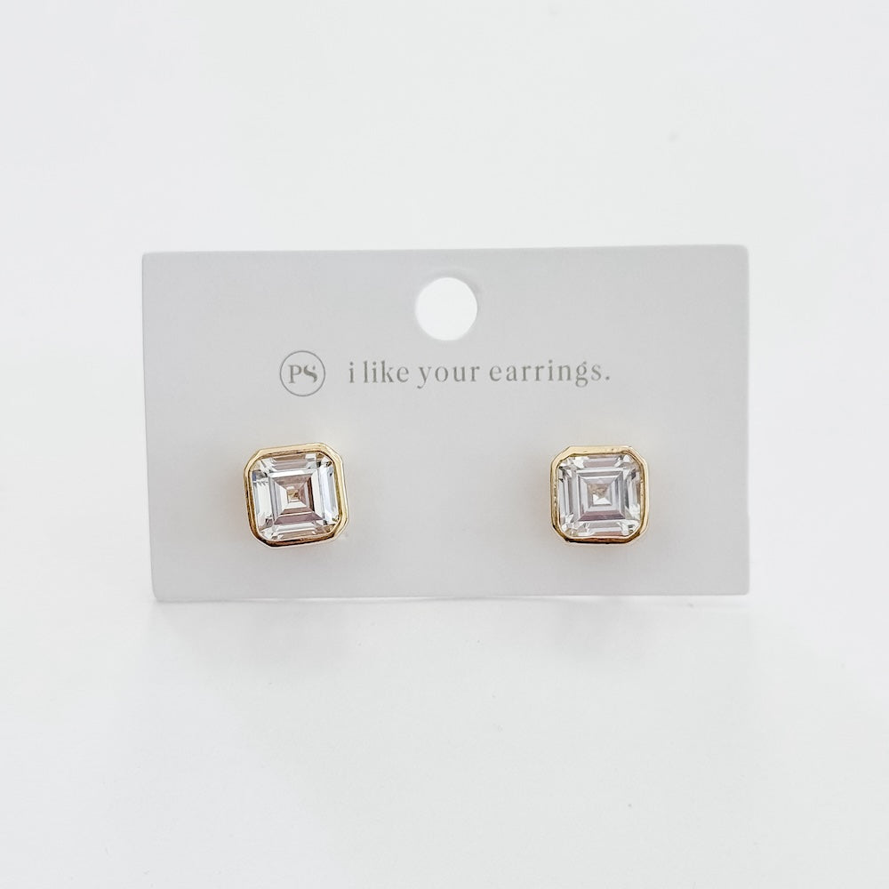 Bezel Diamond Stud Earrings - WATERPROOF-Presales-Dear Me Southern Boutique, located in DeRidder, Louisiana