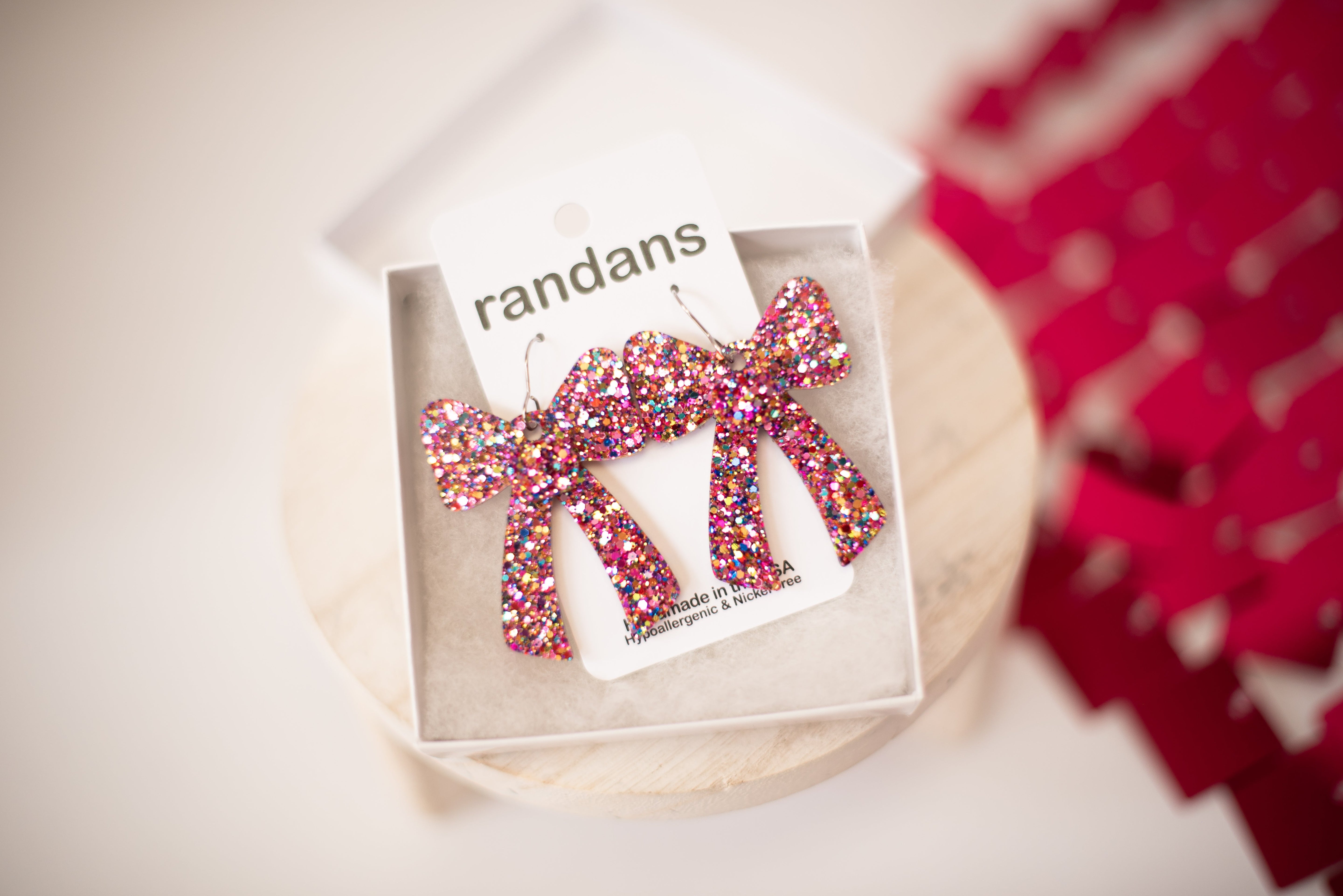 Birthday Glitter Coquette Bow Randans-Earrings-Dear Me Southern Boutique, located in DeRidder, Louisiana