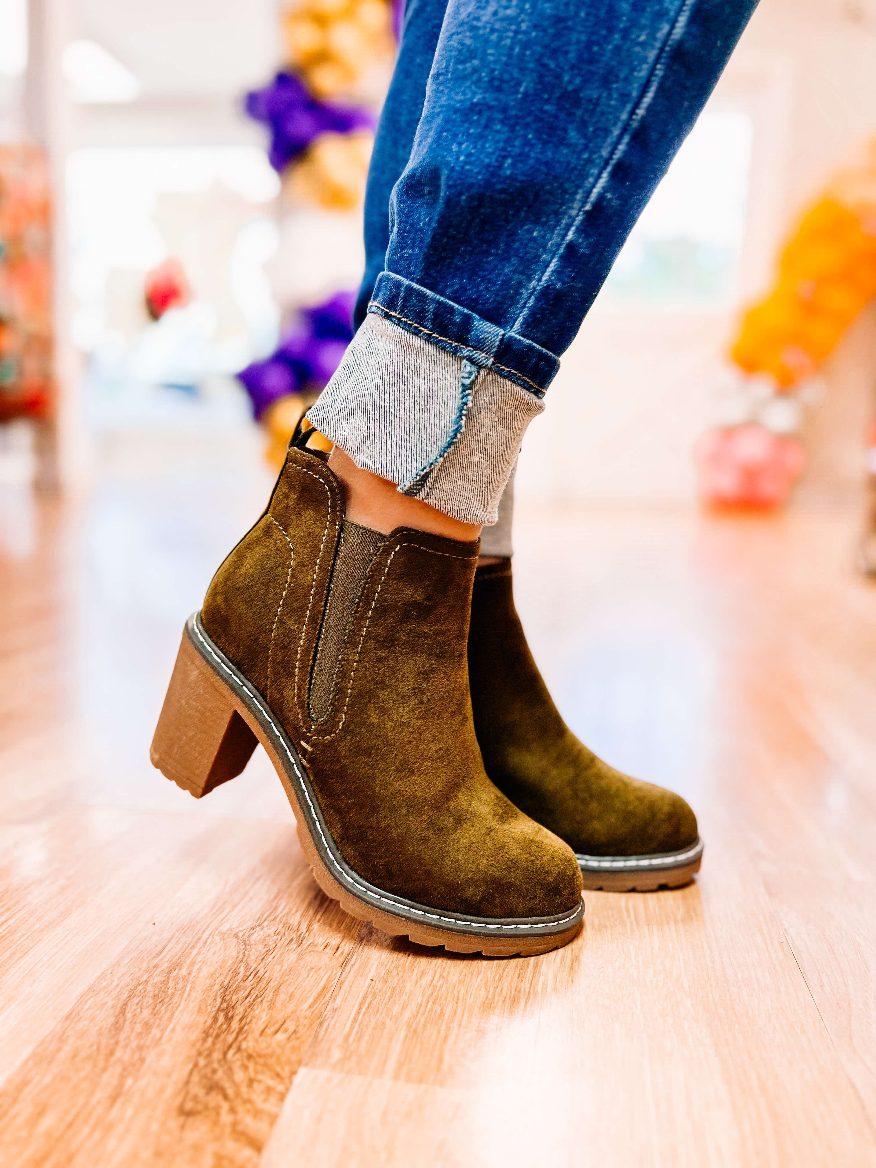 Bite Me Booties- Khaki Faux Suede-Boots-Dear Me Southern Boutique, located in DeRidder, Louisiana