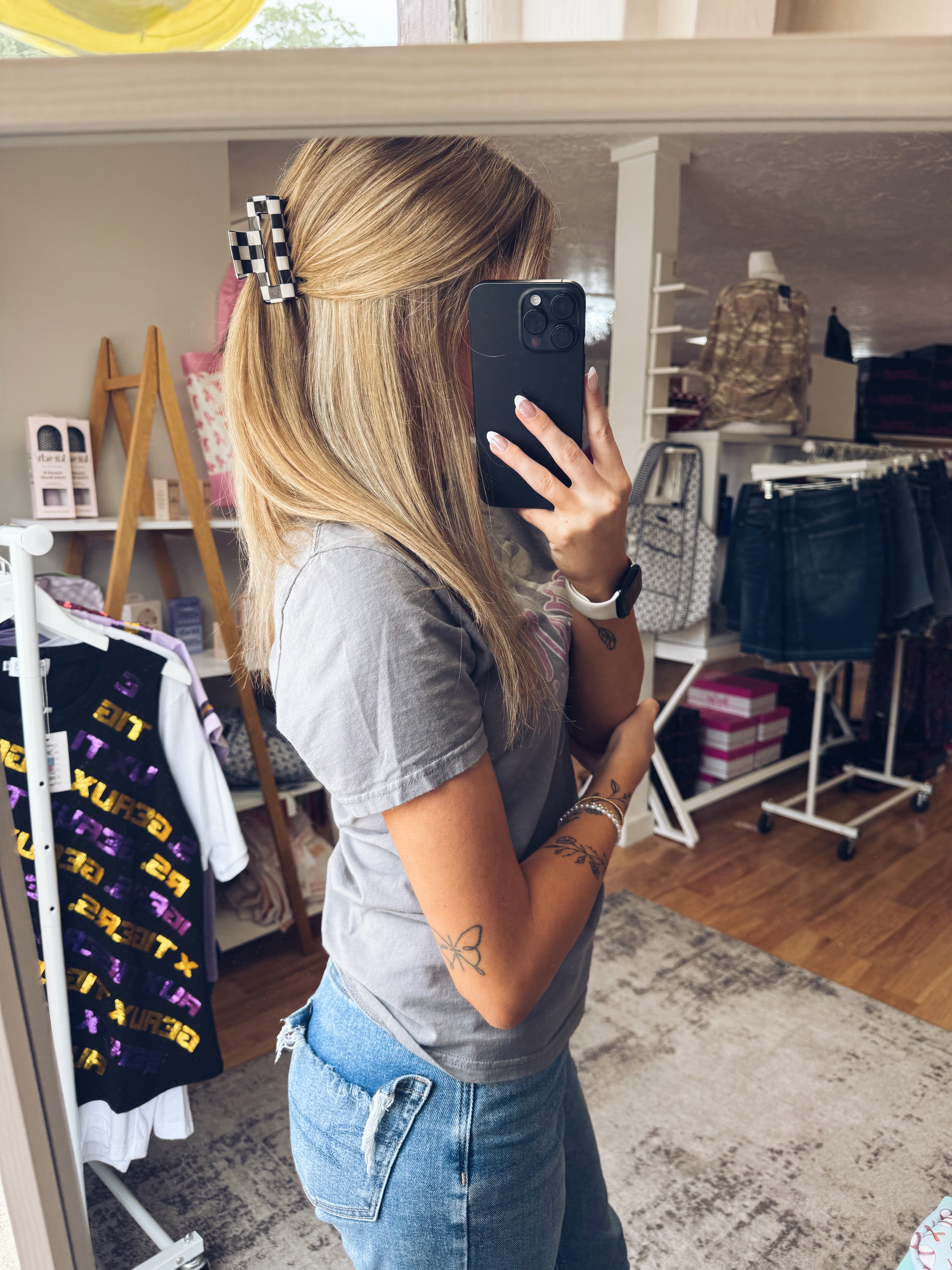 Black Checkered Claw Clip-Hair accessories-Dear Me Southern Boutique, located in DeRidder, Louisiana