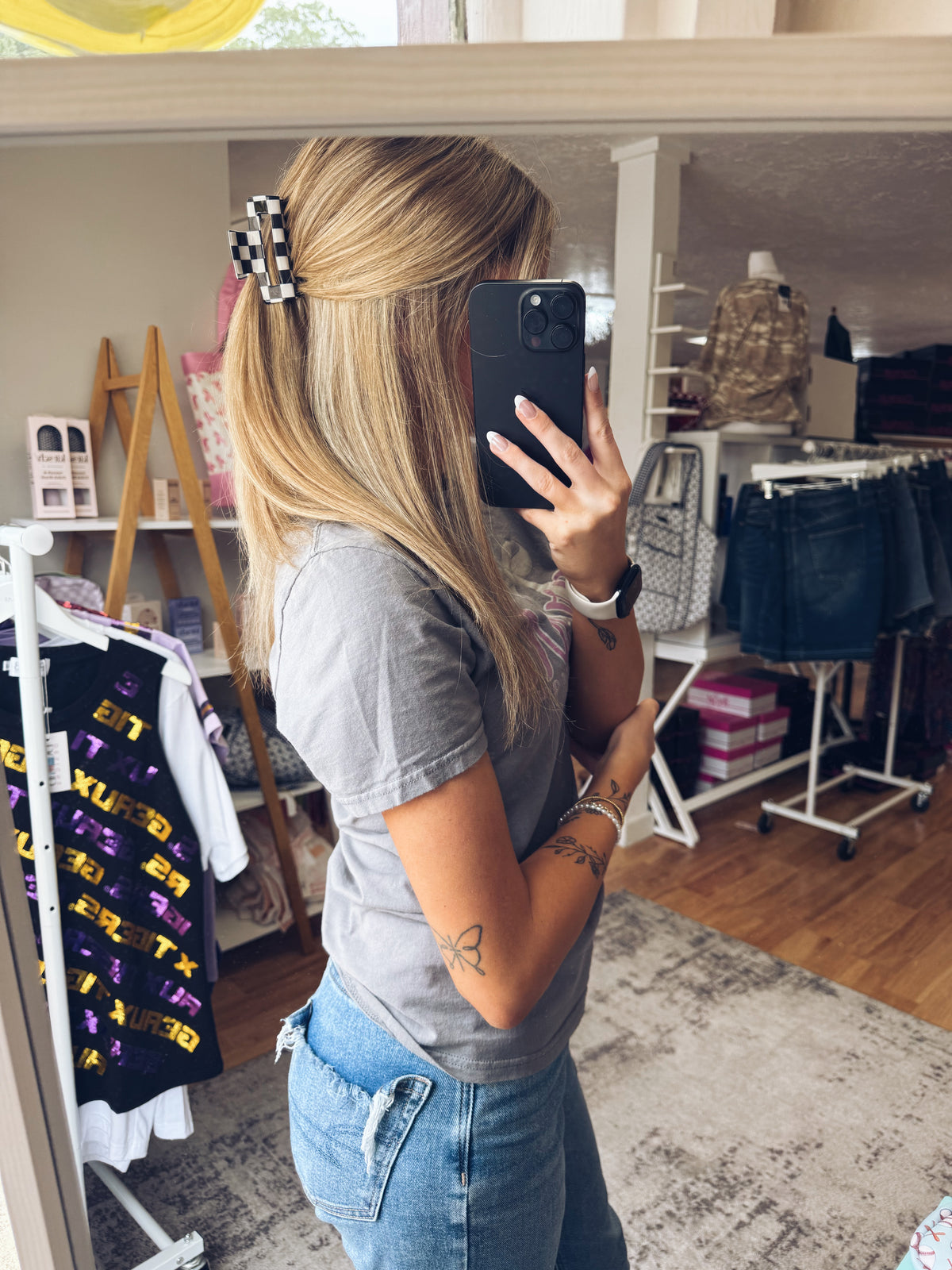 Black Checkered Claw Clip-Hair accessories-Dear Me Southern Boutique, located in DeRidder, Louisiana
