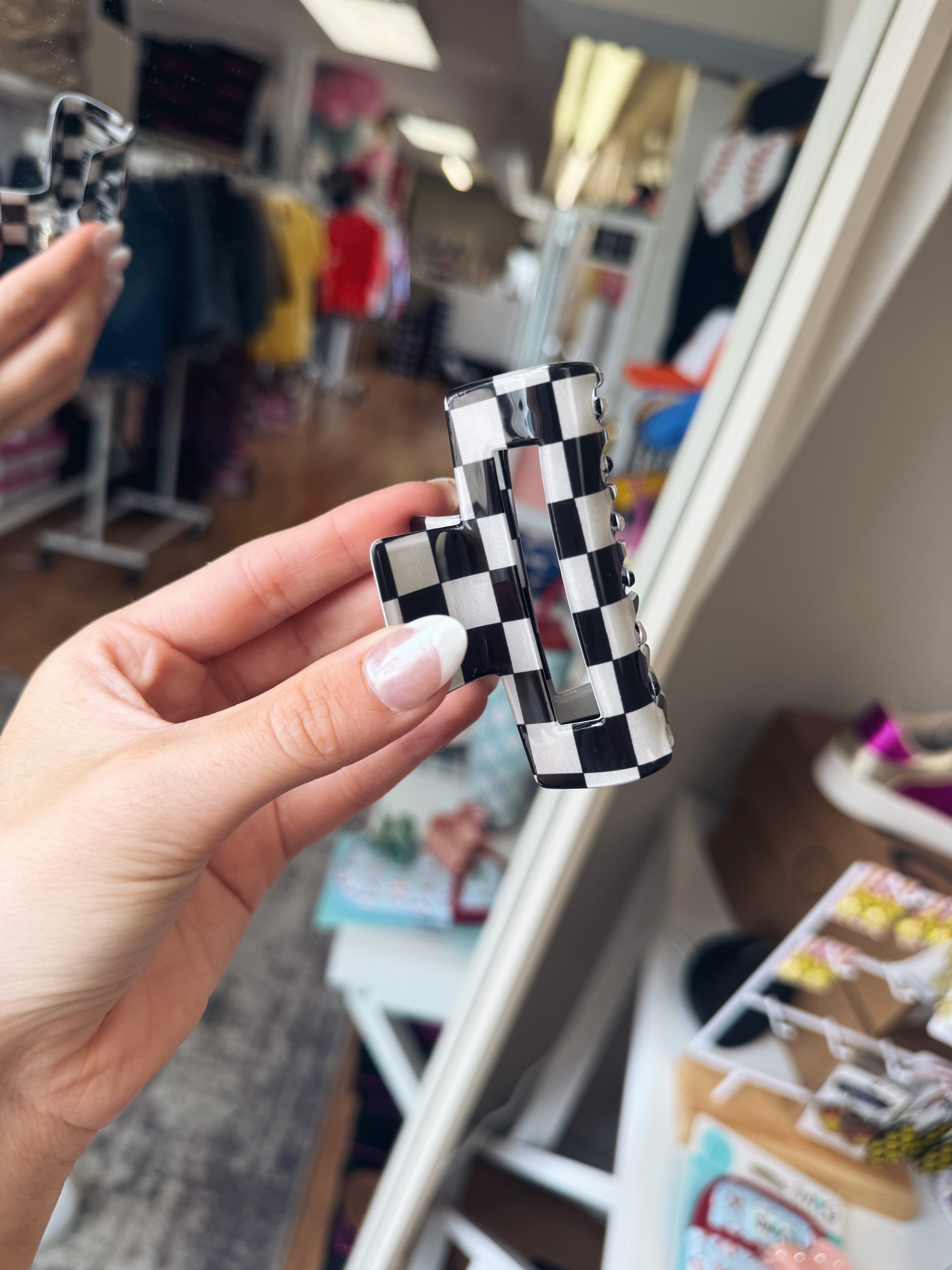 Black Checkered Claw Clip-Hair accessories-Dear Me Southern Boutique, located in DeRidder, Louisiana