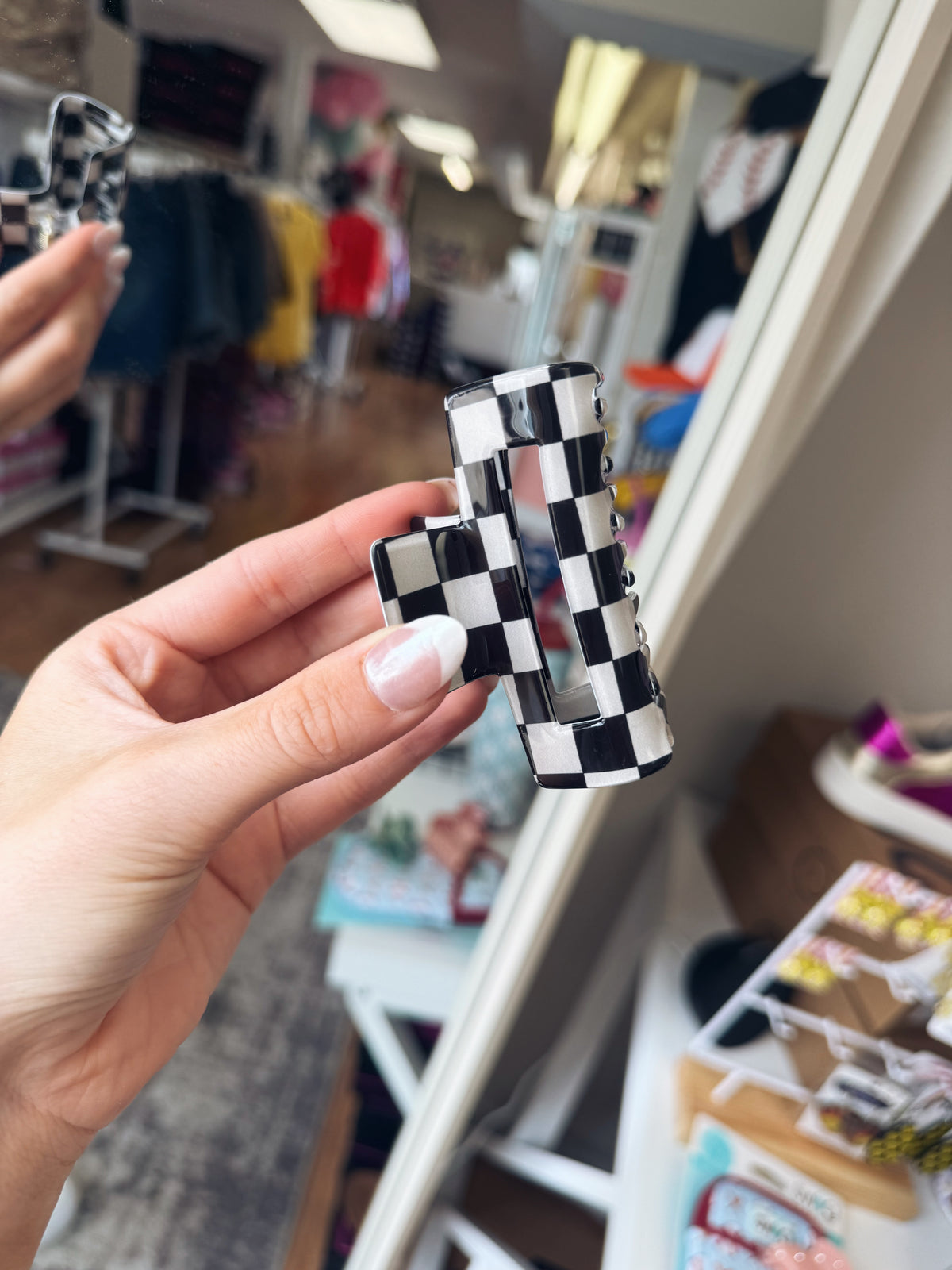 Black Checkered Claw Clip-Hair accessories-Dear Me Southern Boutique, located in DeRidder, Louisiana