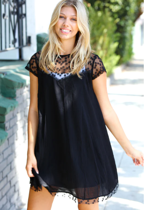 Black Embroidered Lace Dress- INSTOCK-Dresses-Dear Me Southern Boutique, located in DeRidder, Louisiana
