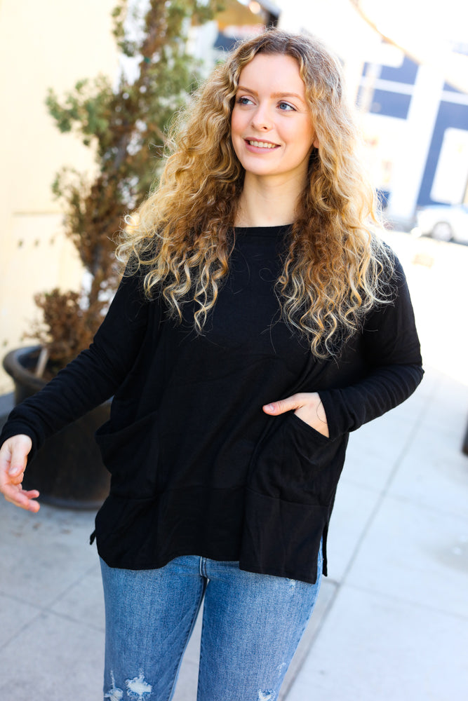 Black Hacci Dolman Pocketed Sweater Top-Dear Me Southern Boutique, located in DeRidder, Louisiana