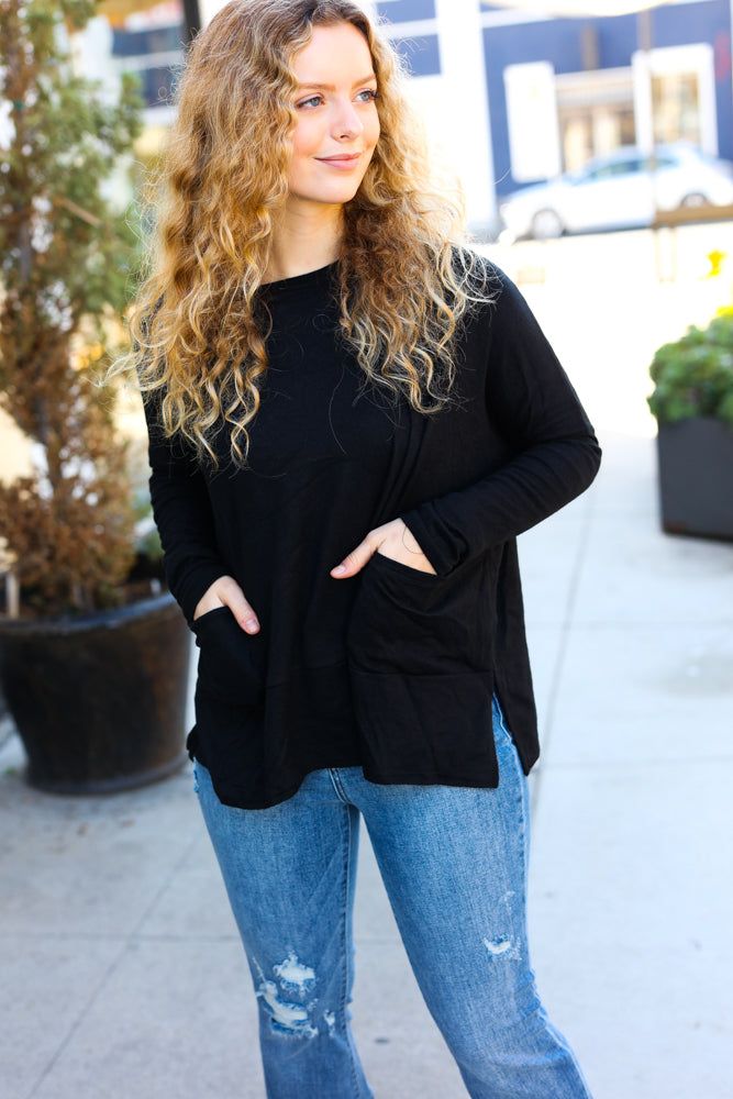 Black Hacci Dolman Pocketed Sweater Top-Dear Me Southern Boutique, located in DeRidder, Louisiana