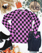 Blair Long Sleeve Top - Black and Purple Checkers-Tops-Dear Me Southern Boutique, located in DeRidder, Louisiana