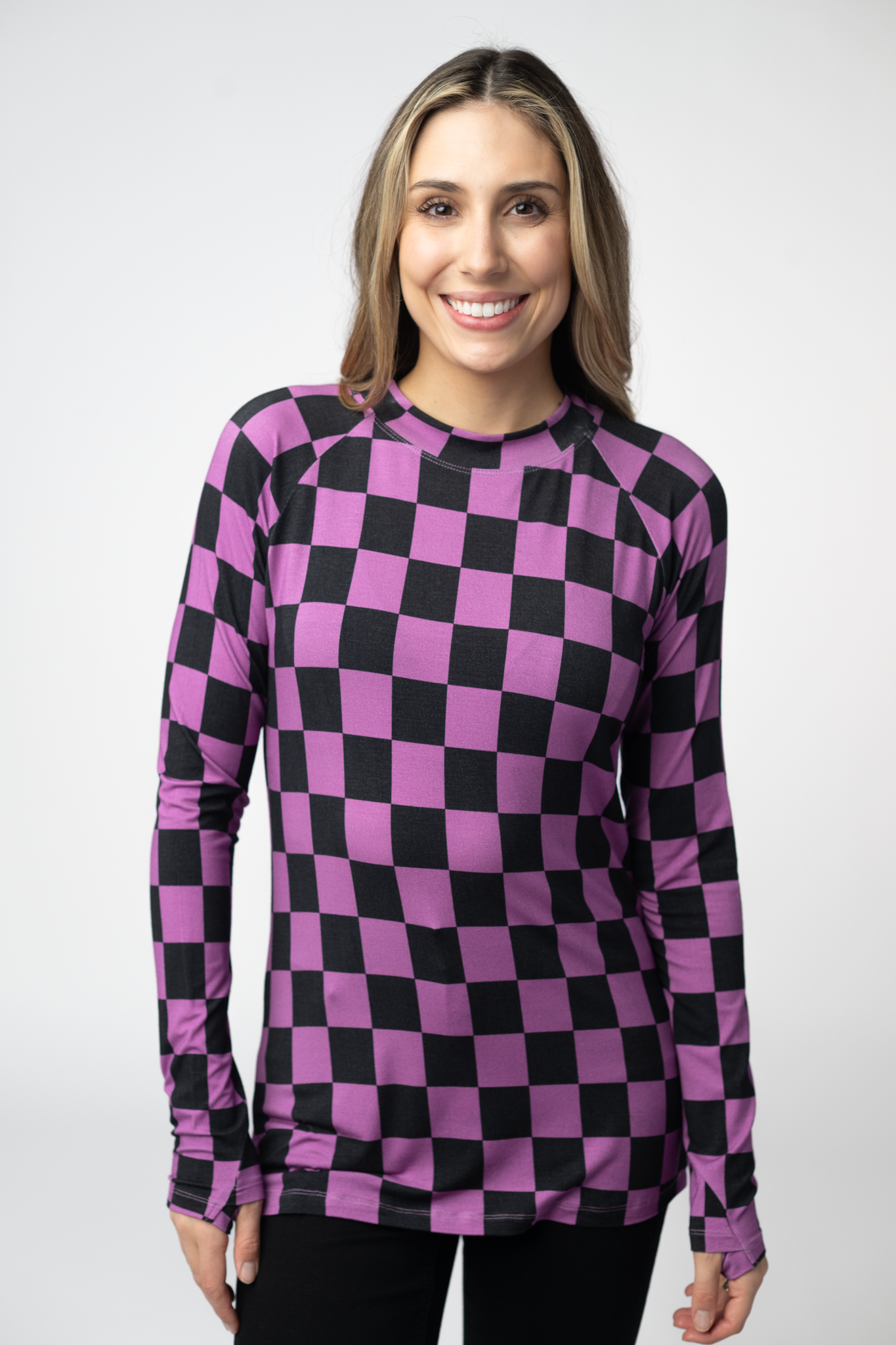 Blair Long Sleeve Top - Black and Purple Checkers-Tops-Dear Me Southern Boutique, located in DeRidder, Louisiana