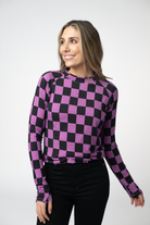Blair Long Sleeve Top - Black and Purple Checkers-Tops-Dear Me Southern Boutique, located in DeRidder, Louisiana