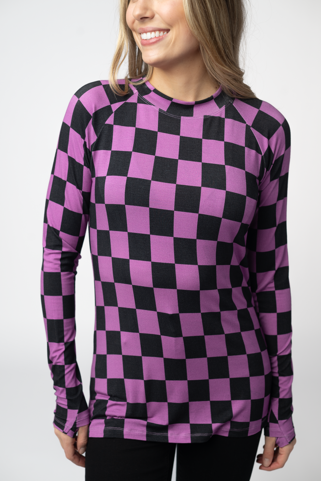 Blair Long Sleeve Top - Black and Purple Checkers-Tops-Dear Me Southern Boutique, located in DeRidder, Louisiana