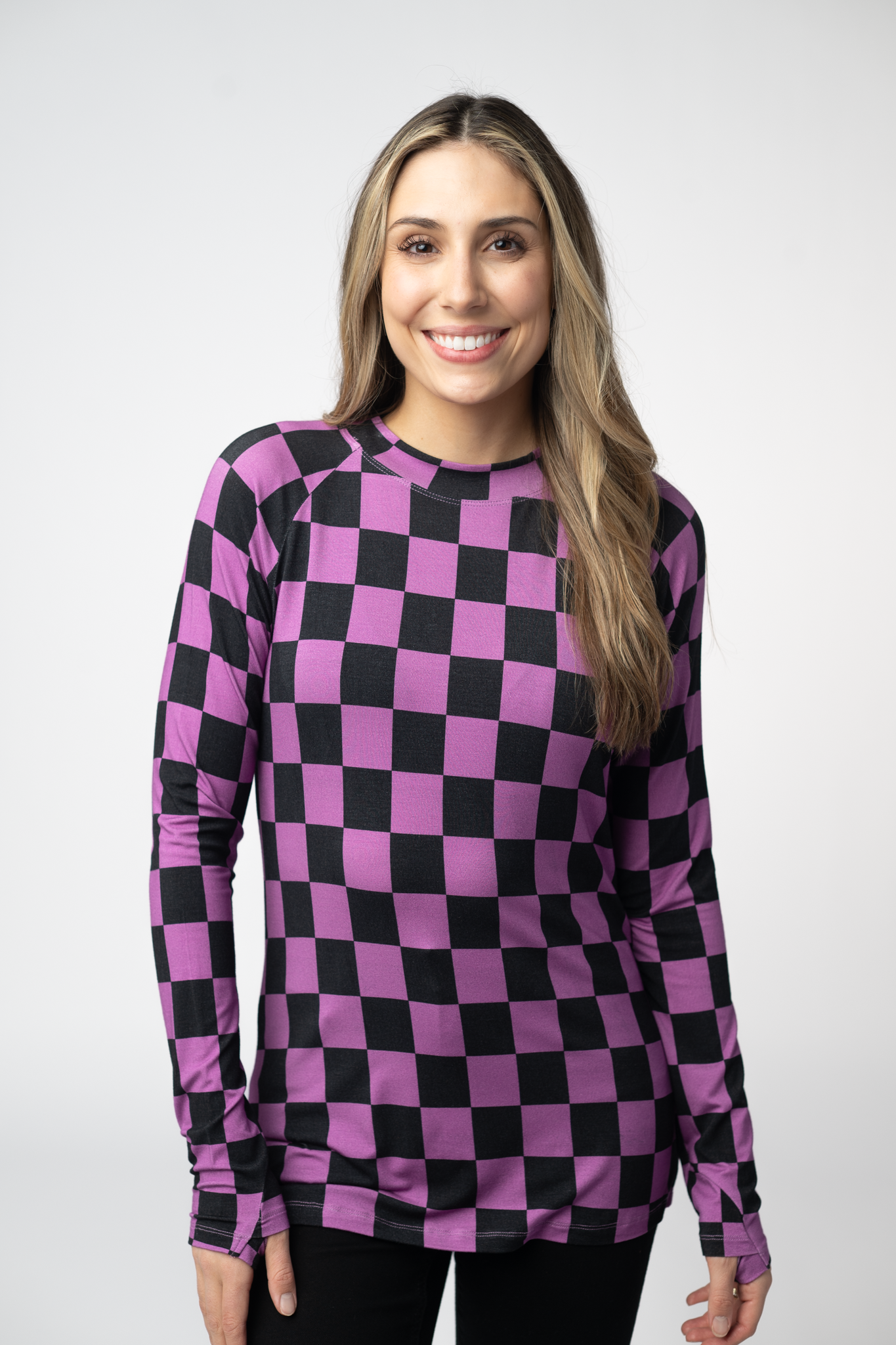 Blair Long Sleeve Top - Black and Purple Checkers-Tops-Dear Me Southern Boutique, located in DeRidder, Louisiana