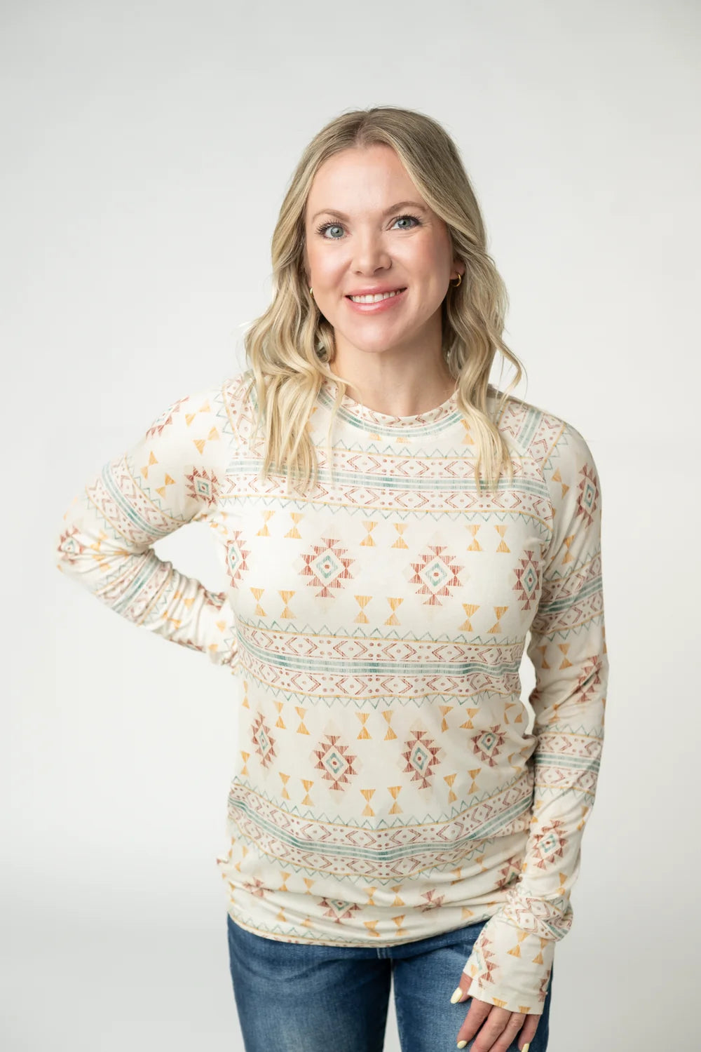 Blair Long Sleeve Top - Desert Geometric-Presales-Dear Me Southern Boutique, located in DeRidder, Louisiana