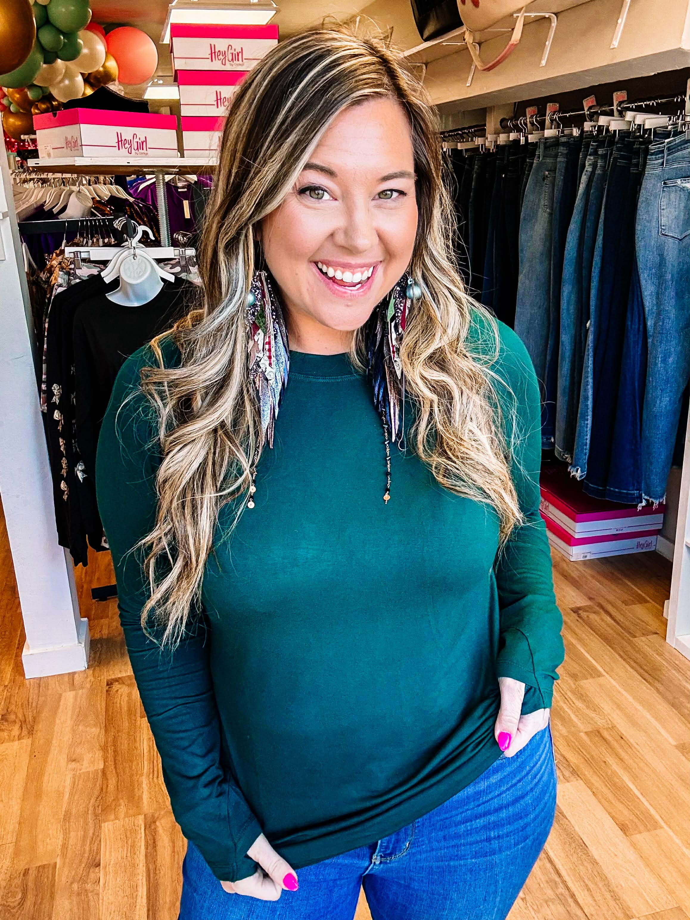 Blair Long sleeve Top- Hunter green-Blouses-Dear Me Southern Boutique, located in DeRidder, Louisiana