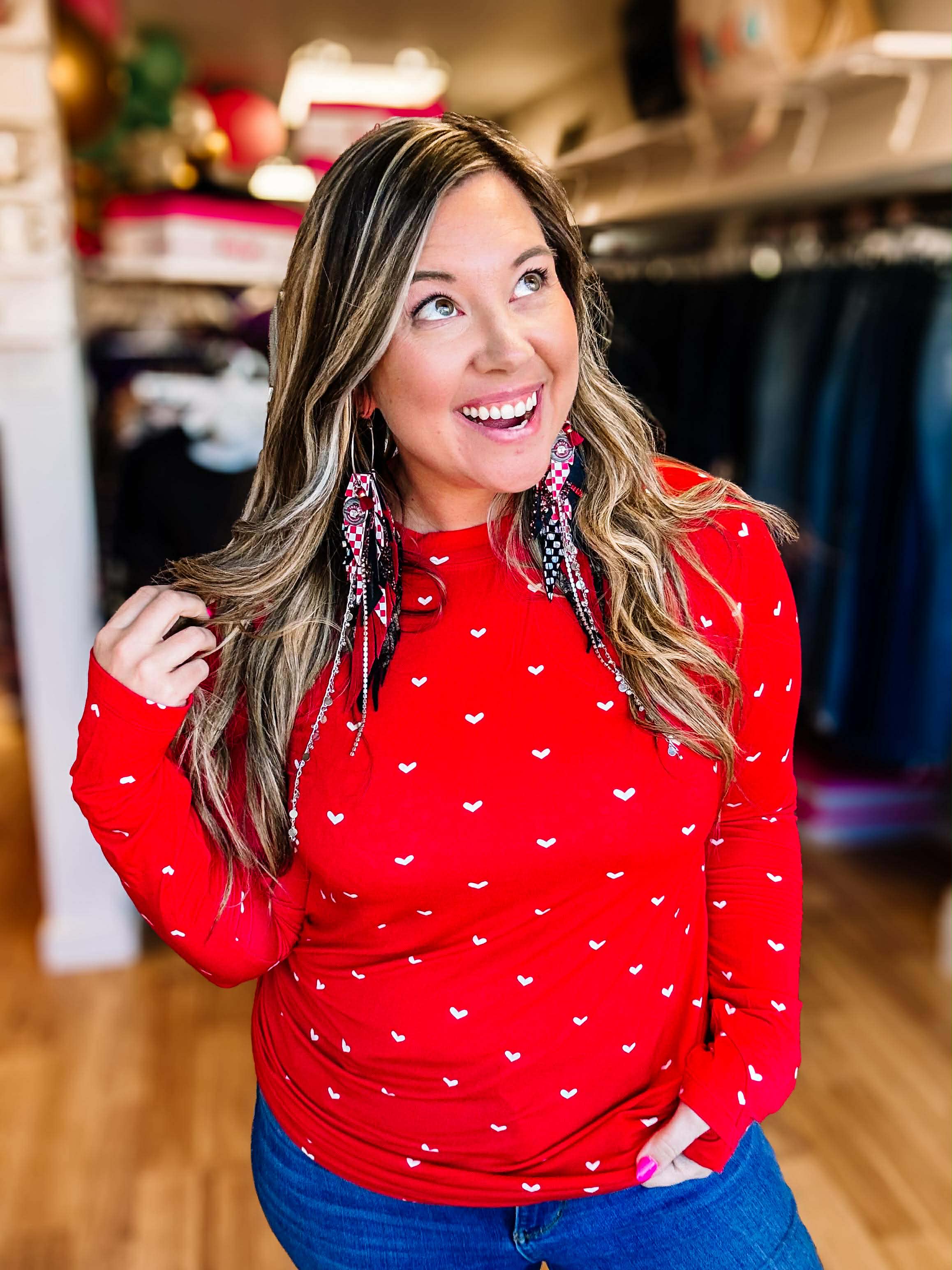 Blair Long sleeve Top- Sweetheart Red-Blouses-Dear Me Southern Boutique, located in DeRidder, Louisiana