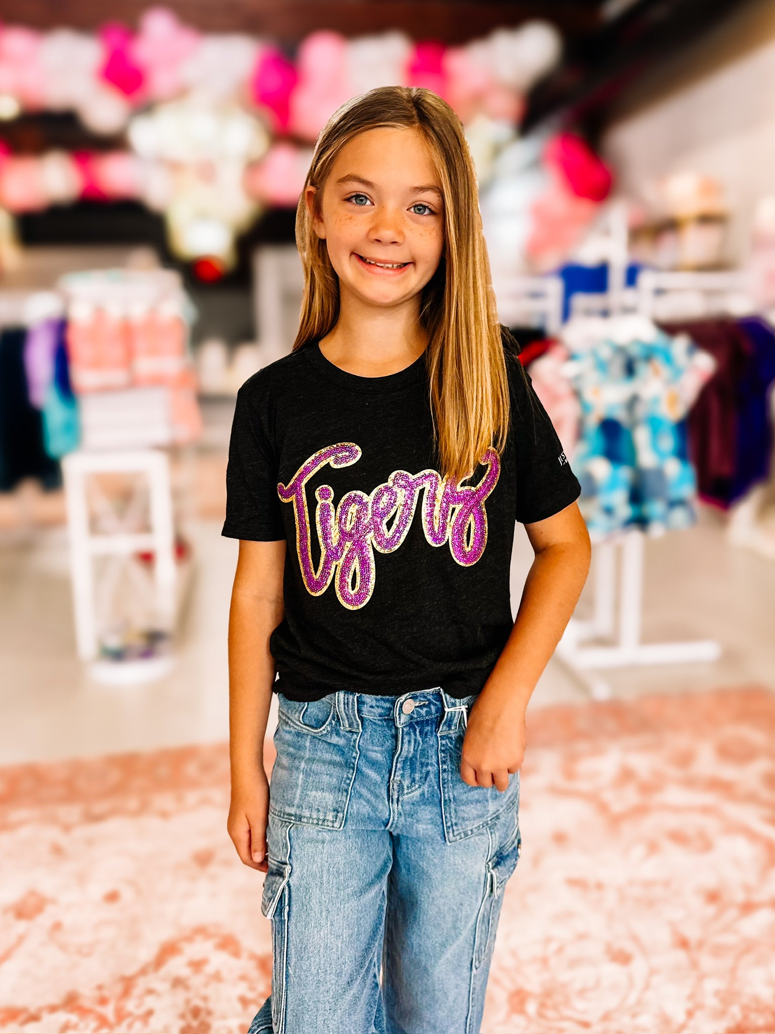 Girls Tigers Sequin Tee-JAG Graphic Tops-Dear Me Southern Boutique, located in DeRidder, Louisiana