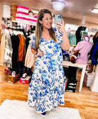 Blue Blossom Breeze Midi Dress-Midi Dresses-Dear Me Southern Boutique, located in DeRidder, Louisiana