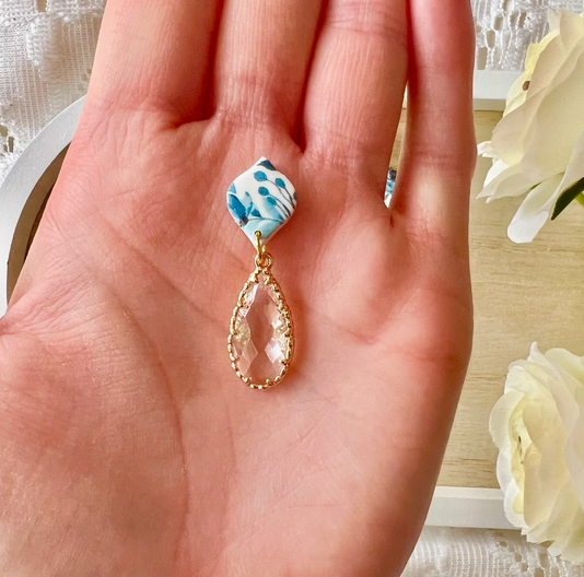 Blue Floral Clay Earrings-Jewelry - Earrings-Dear Me Southern Boutique, located in DeRidder, Louisiana