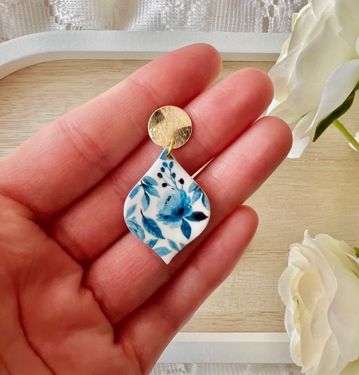Blue Floral Clay Earrings-Jewelry - Earrings-Dear Me Southern Boutique, located in DeRidder, Louisiana