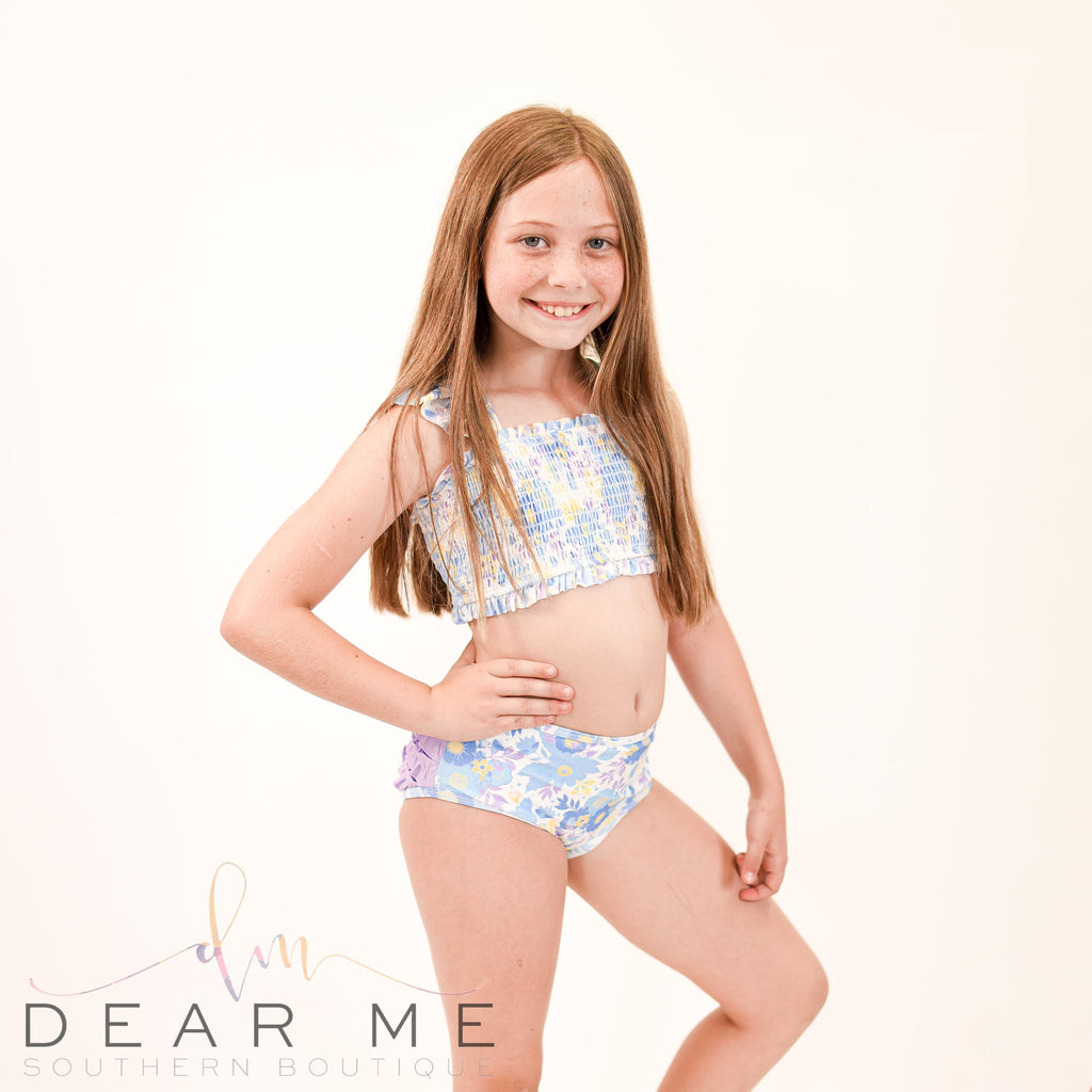 Blue Floral Swim Suit 2pc-Kids-Dear Me Southern Boutique, located in DeRidder, Louisiana
