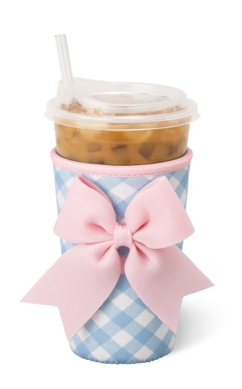 Blue Gingham Iced Cup Coolie-Drinkwear-Dear Me Southern Boutique, located in DeRidder, Louisiana