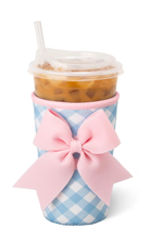 Blue Gingham Iced Cup Coolie-Drinkwear-Dear Me Southern Boutique, located in DeRidder, Louisiana