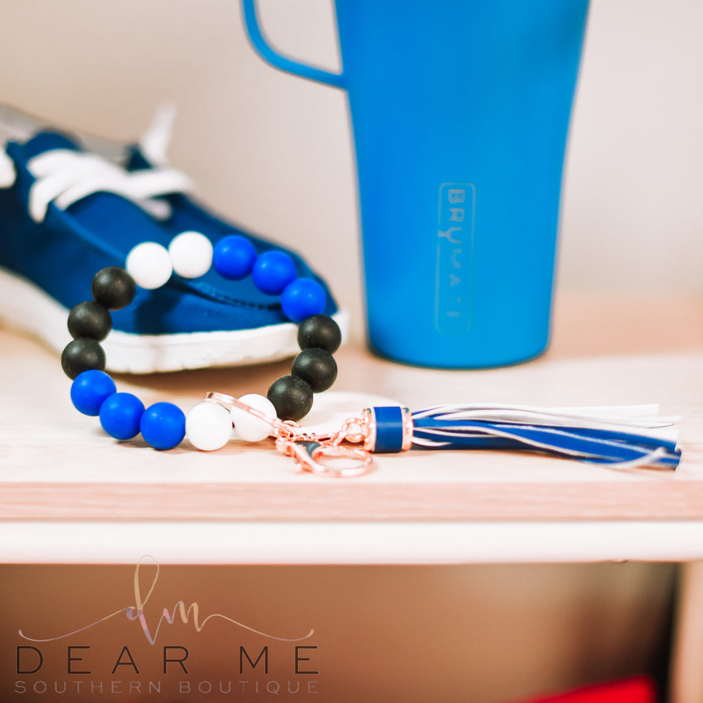 Blue & White Silicone Beaded Keyring-Dear Me Southern Boutique, located in DeRidder, Louisiana
