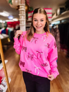 Blushing Bows Sequin Pullover-Graphic Tops-Dear Me Southern Boutique, located in DeRidder, Louisiana