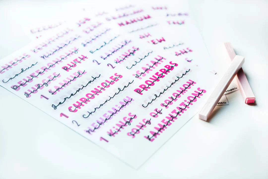 Books of the Bible Header Stickers - All the Pinks Edition-Other Accessories-Dear Me Southern Boutique, located in DeRidder, Louisiana