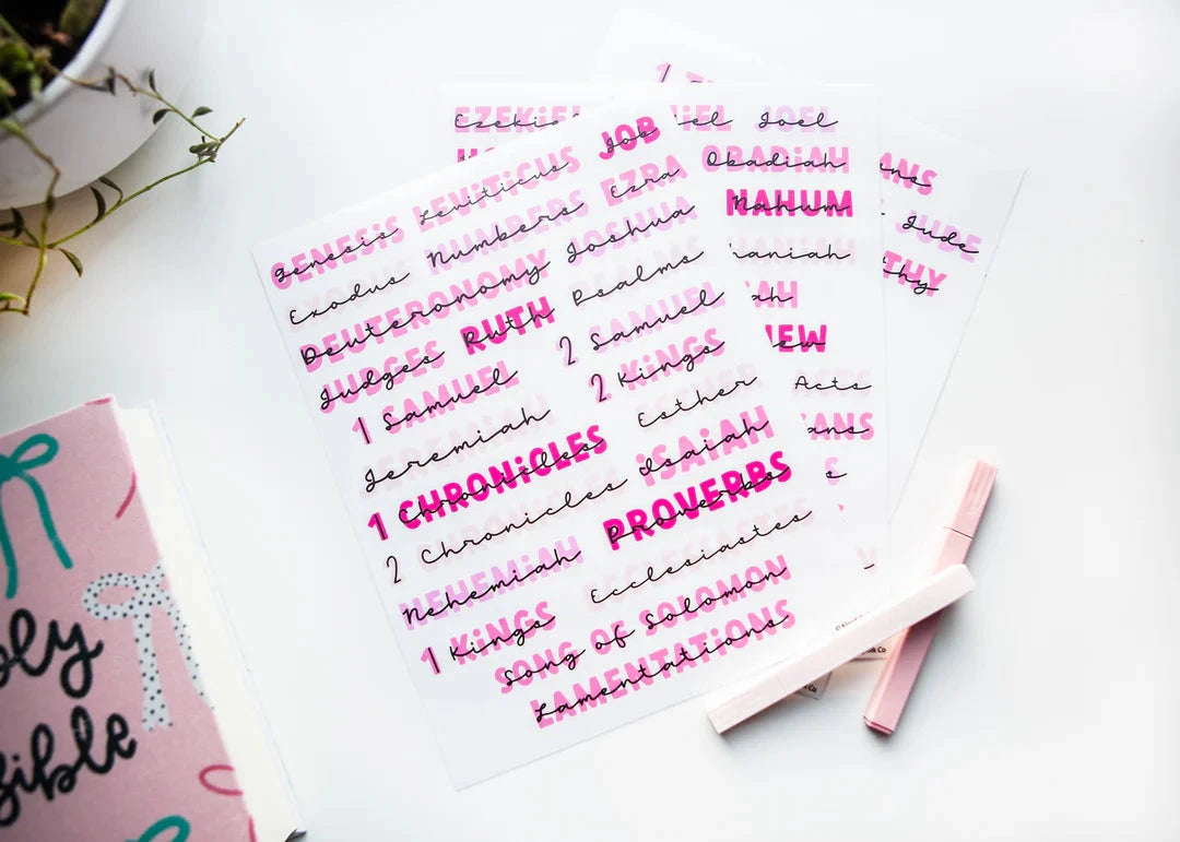 Books of the Bible Header Stickers - All the Pinks Edition-Other Accessories-Dear Me Southern Boutique, located in DeRidder, Louisiana