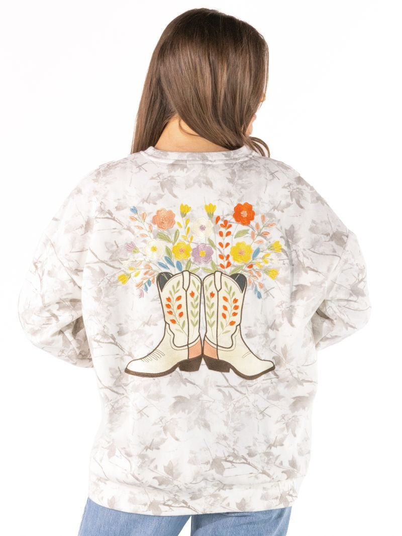 Boots & Blossoms Sweatshirt-Sweatshirts-Dear Me Southern Boutique, located in DeRidder, Louisiana