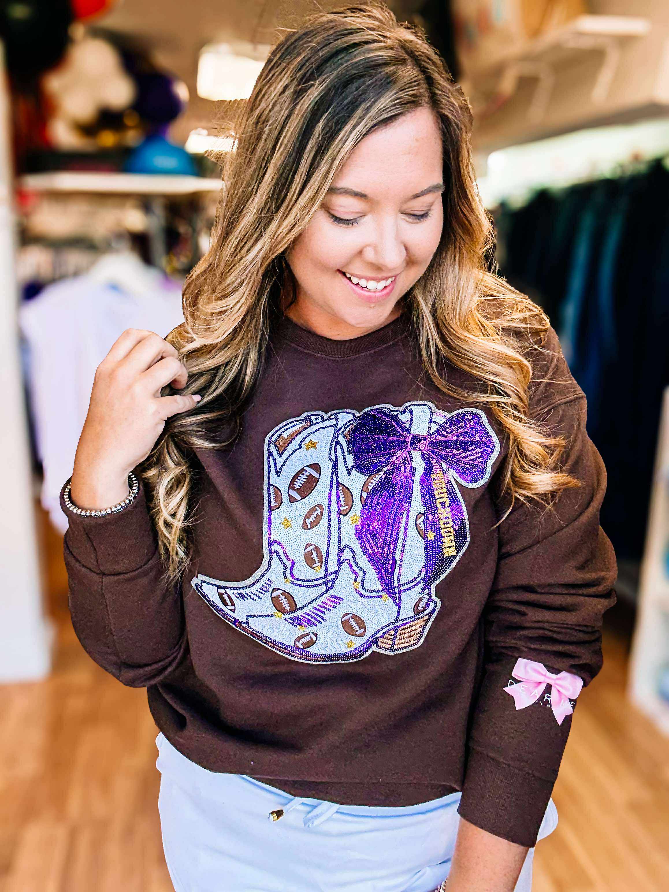 Boots & Bows Touchdown Top-Game Day-Dear Me Southern Boutique, located in DeRidder, Louisiana