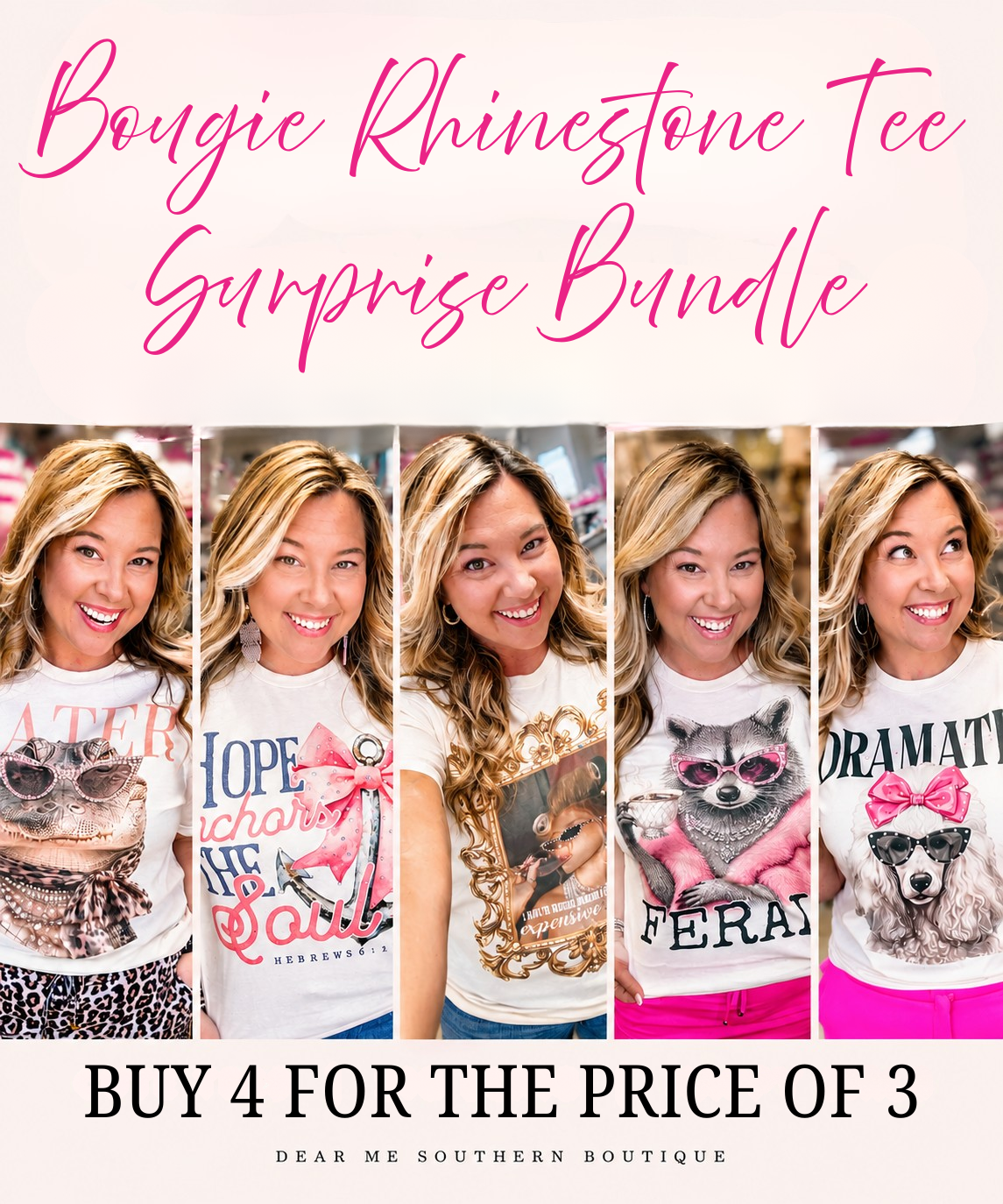 Bougie Rhinestone Tee Surprise Bundle-Dear Me Southern Boutique, located in DeRidder, Louisiana