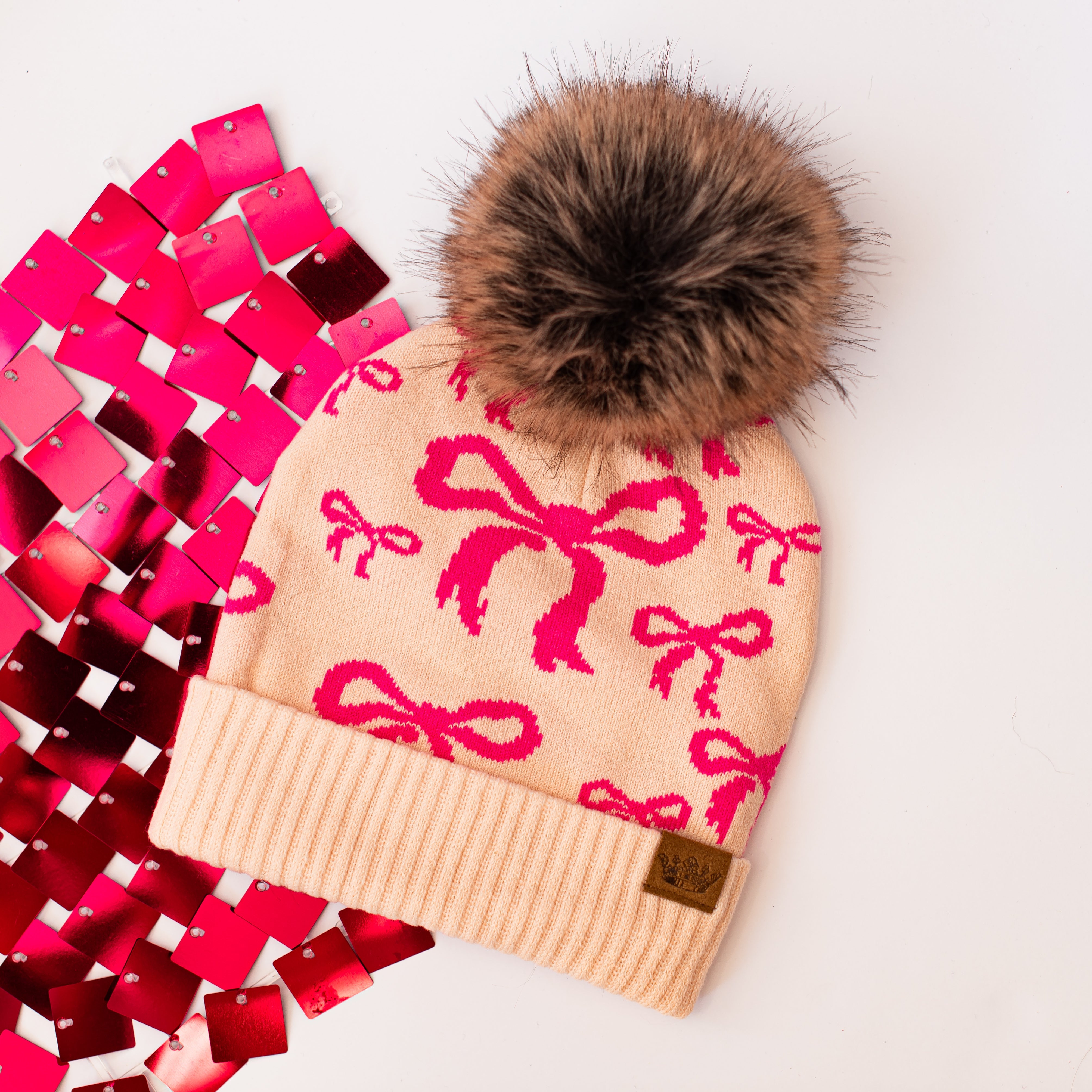 Bow Down Beanie-Pink-Dear Me Southern Boutique, located in DeRidder, Louisiana