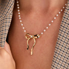 Bow Pearl Coquette Necklace-Jewelry - Necklaces-Dear Me Southern Boutique, located in DeRidder, Louisiana