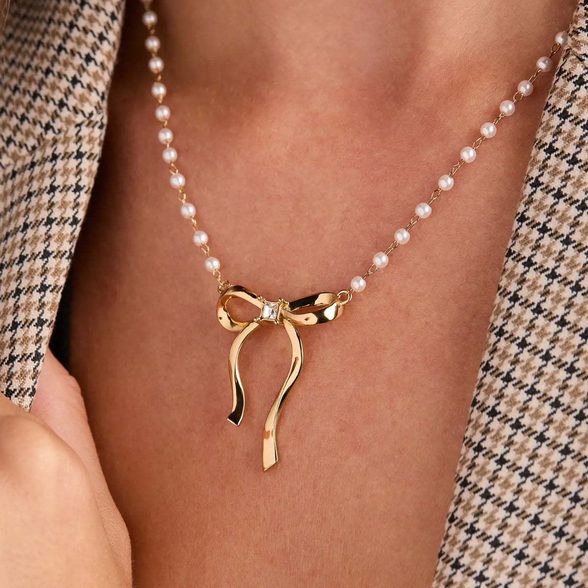 Bow Pearl Coquette Necklace-Jewelry - Necklaces-Dear Me Southern Boutique, located in DeRidder, Louisiana