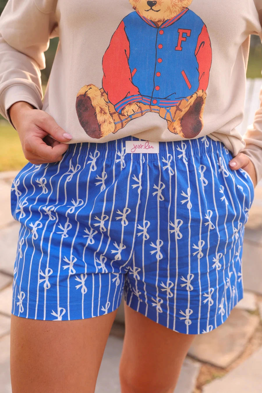 Bows And Goals Boxer Shorts- Blue-Bottoms-Dear Me Southern Boutique, located in DeRidder, Louisiana