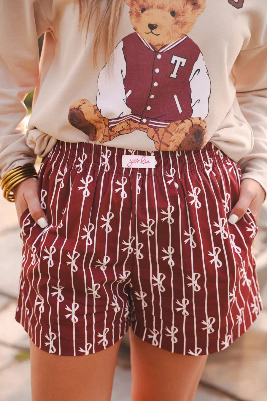 Bows And Goals Boxer Shorts- Maroon-Bottoms-Dear Me Southern Boutique, located in DeRidder, Louisiana