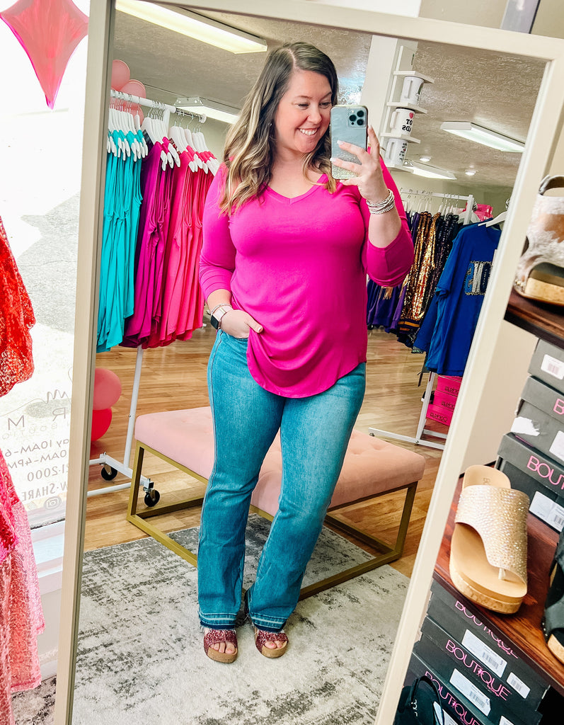 Breezy Long Sleeve Top - Magenta-Tops-Dear Me Southern Boutique, located in DeRidder, Louisiana