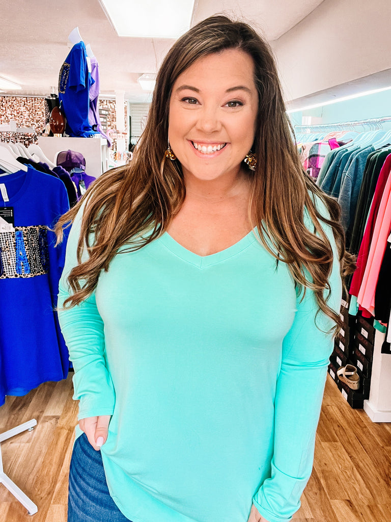 Breezy Long Sleeve Top - Mint-Tops-Dear Me Southern Boutique, located in DeRidder, Louisiana