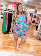 Bright Floral Short Sleeve PJ Set-Sleepwear-Dear Me Southern Boutique, located in DeRidder, Louisiana