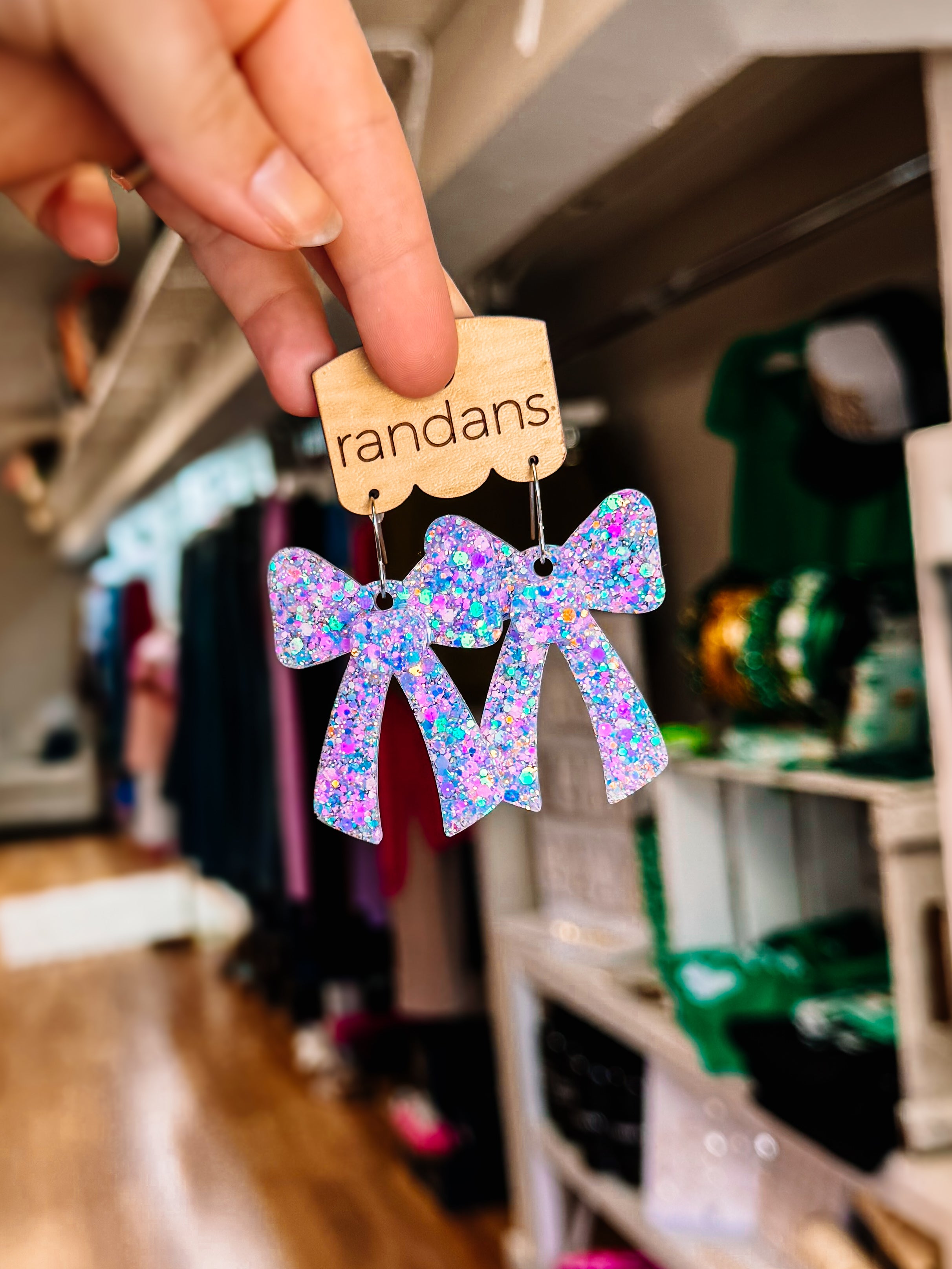Brittany Glitter Coquette Bow Randans-Earrings-Dear Me Southern Boutique, located in DeRidder, Louisiana
