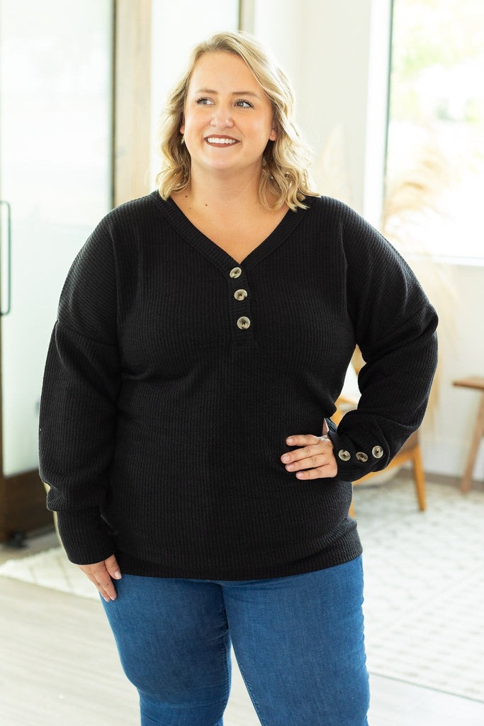 Brittney Button Sweater - Black-Dear Me Southern Boutique, located in DeRidder, Louisiana