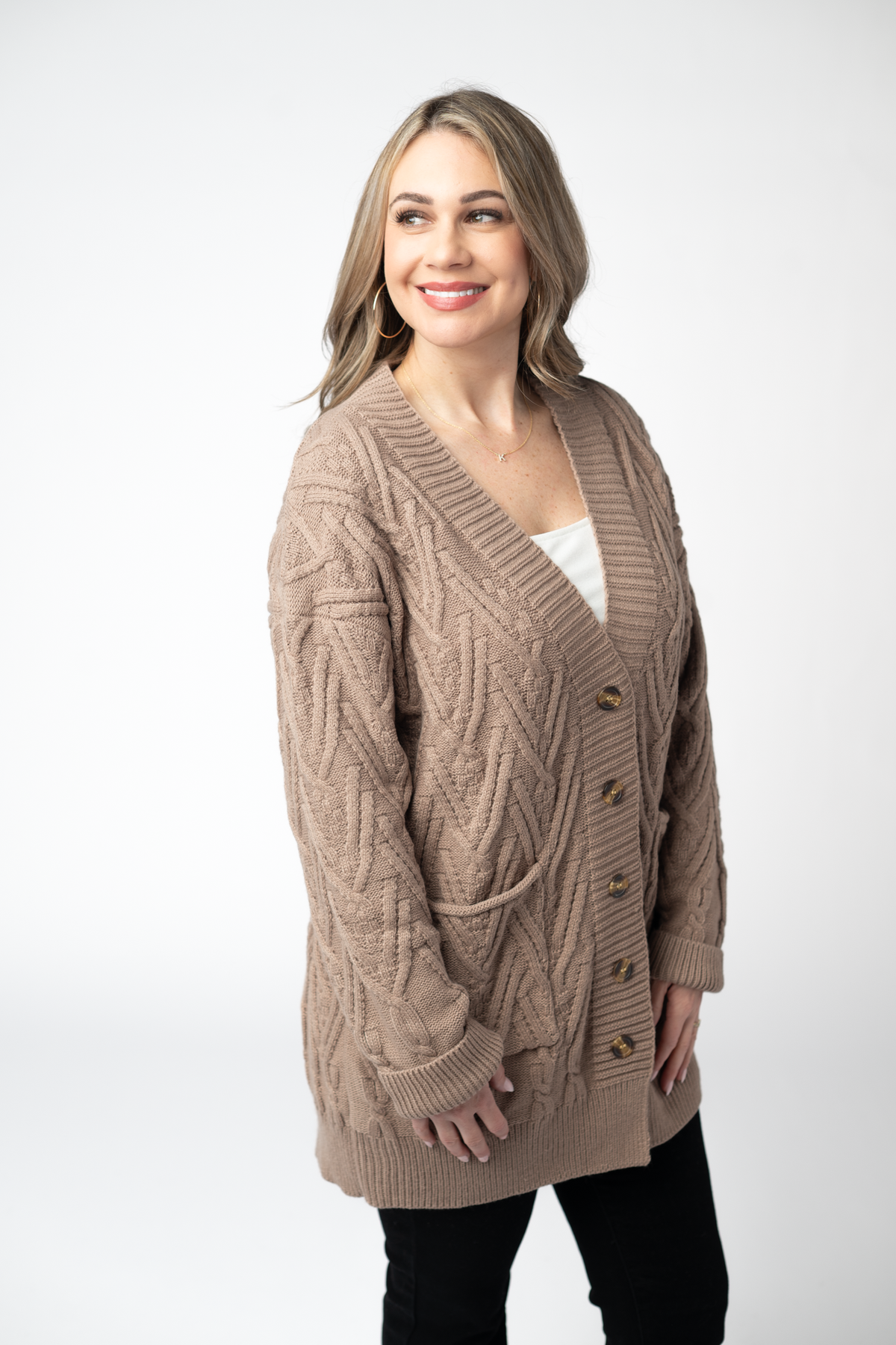 Brooks Button Sweater Cardigan - Mocha-Cardigan-Dear Me Southern Boutique, located in DeRidder, Louisiana